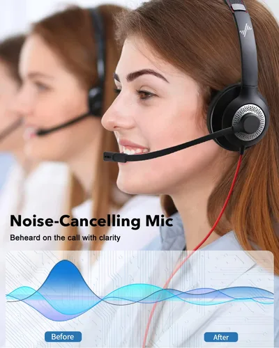 Vista 3 de EAGLEND Auriculares USB con micrófono para PC, auriculares para computadora portátil con cancelación de ruido, control en línea para oficina