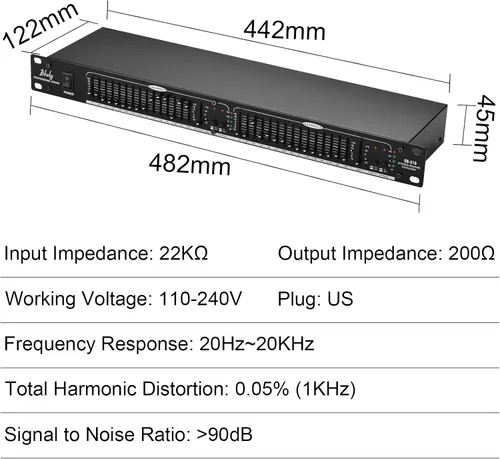 Vista 2 de Audio Ecualizador EQ-215 - Ecualizador dual de 15 bandas de 1U, montaje en rack, ecualizador gráfico estéreo de 2 canales, ecualizador estéreo