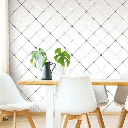 Vista 2 de RoomMates RMK12035RL Papel tapiz geométrico de azulejos de diamante blanco y negro