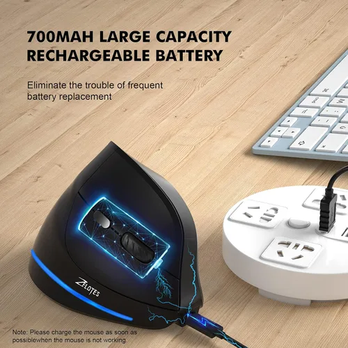 Vista 4 de Ratón ergonómico inalámbrico, mouse Bluetooth vertical con conexión de 3 dispositivos (Bluetooth 5.0 + 5.0 + USB) con 3 DPI 240016001000 ratones