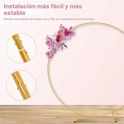 Vista 2 de IDAODAN - Marco redondo de arco de fondo de 6.9 pies, kit de soporte de arco de globos de metal dorado para boda, cumpleaños, base de anillo