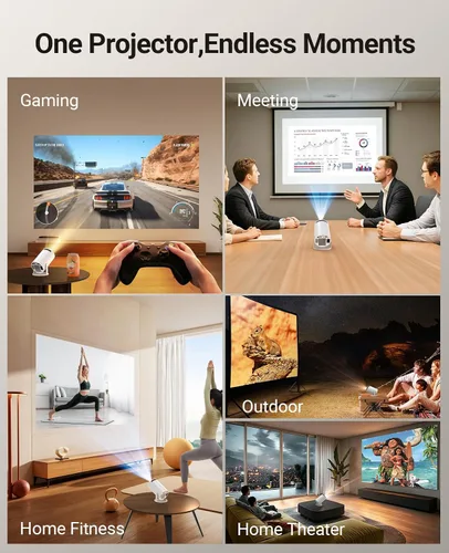 Vista 8 de Mini proyector con WIFI 6 y Bluetooth, proyector portátil con soporte 4K 1080P, aplicación incorporada, Android 11, 150 ANSI, corrección trapezoidal