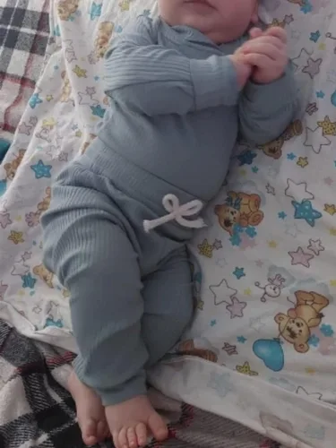 Vista 3 de Derouetkia Conjunto de ropa de algodón acanalado de manga larga y pantalones para bebé recién nacido