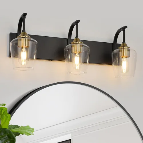 Vista 8 de foucasal Accesorios de Luz de Baño de Níquel Cepillado Luz de Tocador de Baño con Pantalla de Vidrio Transparente, 2 Luces Modernas de Pared