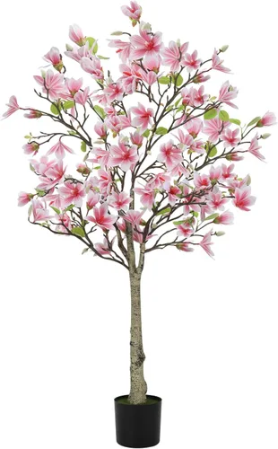 Vista 9 de Árbol de magnolia artificial de 4 pies para habitación, planta sintética Beige y amarillo