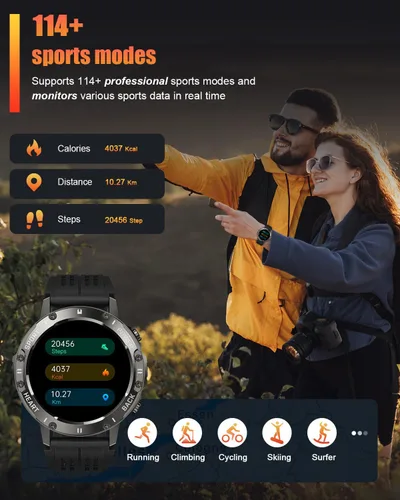 Vista 3 de Relojes inteligentes militares para hombres (respuesta/hacer llamadas), reloj de fitness HD de 1.39 pulgadas, monitor de sueño de frecuencia