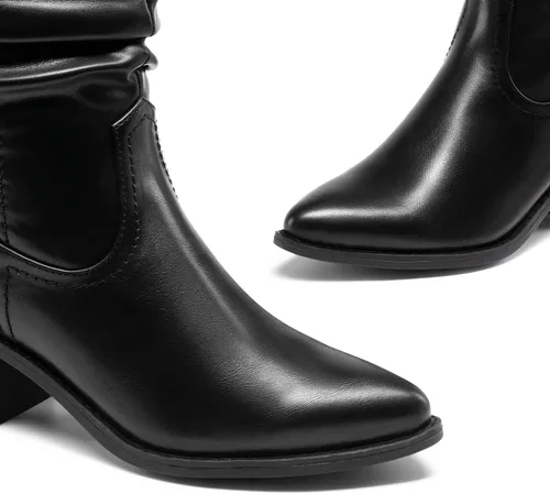 Vista 3 de DREAM PAIRS Botas vaqueras occidentales para mujer, botas vaqueras de media pantorrilla sin cierre