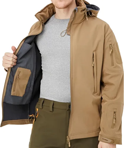 Vista 7 de MAGCOMSEN - Chaqueta táctica para hombre, de invierno, con forro polar y bolsillos múltiples, para esquiar, impermeable, forrada