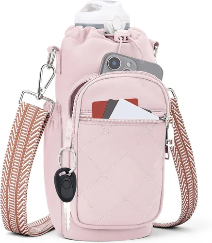 Vista 14 de SYTRAH Bolsa para botella de agua con correa, bolsa para botella de agua con bolsillo para teléfono de 40 onzas para caminar y senderismo