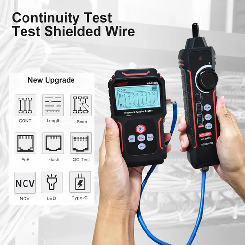 Vista 2 de NOYAFA NF-8209S Probador de Cables de Red Avanzado Actualizado con PoE y NCV, Prueba de Longitud de Cable, Parpadeo de Puerto, Rastreador de Cables