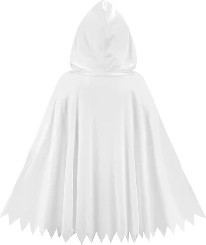Vista 3 de Poncho de fantasma con capucha blanca para disfraz de Halloween, capa de elfo, cosplay, juego de rol