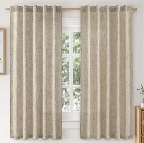 Vista 46 de MIULEE - Cortinas de lino sintético de 96 pulgadas de largo, 2 paneles, cortina semitransparente natural con pestaña trasera, bolsillo para barra