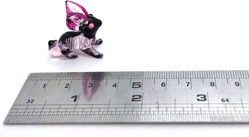 Vista 2 de Micro figuras de conejo de vidrio soplado a mano, animales, regalo coleccionable para decoración del hogar (negro rosa)