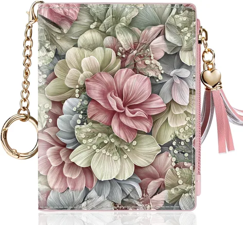 Vista 16 de Gostwo Billeteras pequeñas para mujer, elegante cartera para mujer con ventana de identificación, bolsillo con cremallera para monedas y borla.