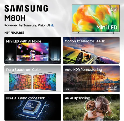 Vista 3 de Samsung Smart TV Class Mini LED de 55 pulgadas serie M80H Samsung Vision AI (modelo 2026, 55M80H) con modo AI, Motion Xcelerator 144Hz