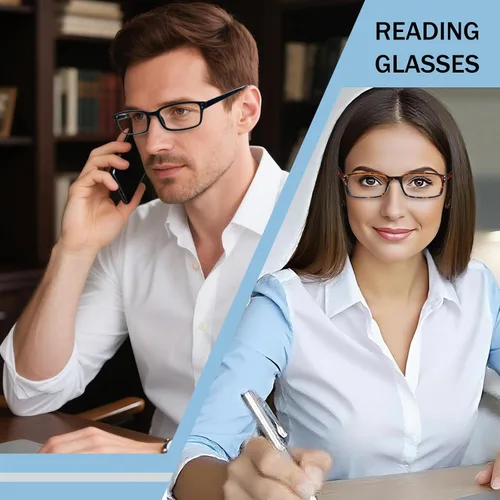 Vista 7 de Kerecsen Paquete de 4 Gafas de Lectura para Hombres y Mujeres con Bisagras de Resorte, Anteojos de Lectura Rectangulares Negros Ligeros