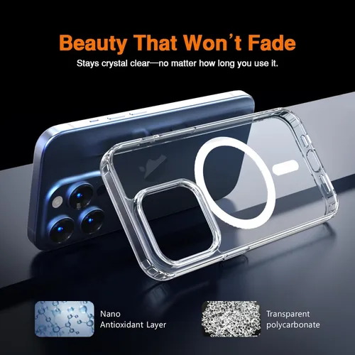 Vista 4 de Compatible con iPhone 15 Pro, parte trasera de policarbonato transparente + funda de parachoques de TPU, compatible con MagSafe, esquinas que