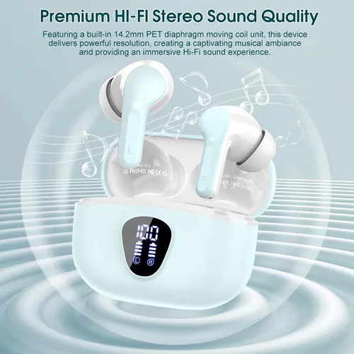 Vista 5 de Auriculares inalámbricos, Auriculares Bluetooth 5.4 HiFi Estéreo, Auriculares Bluetooth con Micrófono ENC de Cancelación de Ruido, Auriculares