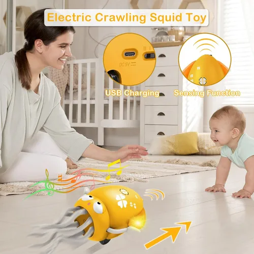 Vista 3 de Plnmlls Juguete de pulpo bailarín, juguetes para el tiempo boca abajo, con música y luz LED, batería recargable integrada y volumen que se pueden