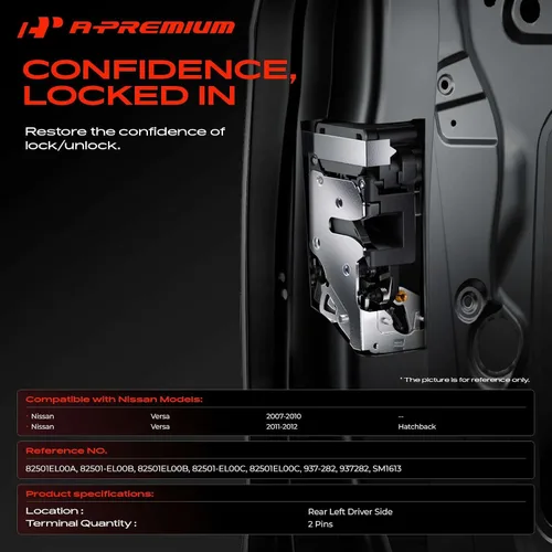 Vista 2 de A-Premium - Actuador de bloqueo de puerta lateral del conductor trasero izquierdo Compatible con Nissan Versa/Tiida 2007-2013