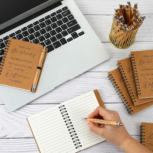 Vista 5 de Yeaqee 30 juegos de regalo de agradecimiento a los empleados, 30 cuadernos inspiradores de papel kraft en espiral y 30 bolígrafos motivacionales