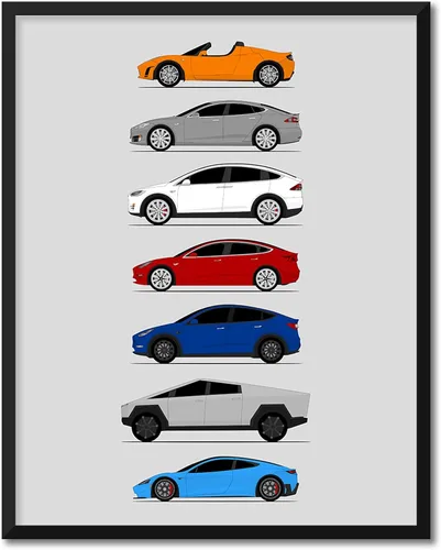 Vista 18 de Custom Car Posters Póster hecho a mano compatible con Tesla Generations e impresión de Roadster, Model S, Model X, Model 3, Model Y, Cyber Truck