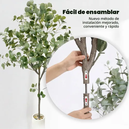 Vista 6 de Planta de eucalipto falsa de 5 pies, árbol artificial de seda con Eucalipto - verde de 5 pies