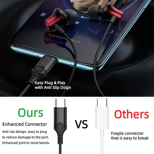 Vista 5 de Auriculares USB C para iPhone 17 Pro Max 16 15 17e 16e Auriculares magnéticos con cable para Samsung S26 Ultra S25 FE S23 A17 A36 Auriculares