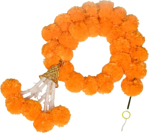 Vista 5 de 5 guirnaldas de caléndula de 5 pies de largo para decoración de hebras largas, flores artificiales de caléndula Decoración india para Pooja Boda