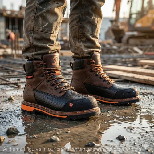 Vista 2 de SUREWAY Botas de trabajo impermeables de 6 pulgadas para hombres, de cuero Puntera Compuesta Impermeable Marrón