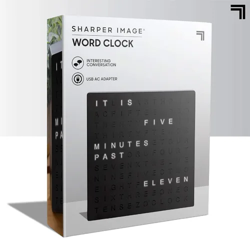 Vista 8 de Sharper Image Reloj Digital de Palabras LED, 7.75", Acabado Negro, Reloj de Escritorio y Pared Iluminado, Pantalla de Tiempo Moderna, Estante