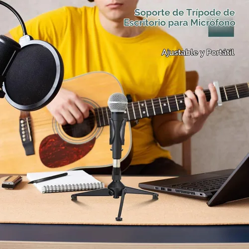 Vista 3 de Paquete de 3 soportes de micrófono de escritorio portátil plegable con soporte de clip para micrófono, altura ajustable, soporte de micrófono
