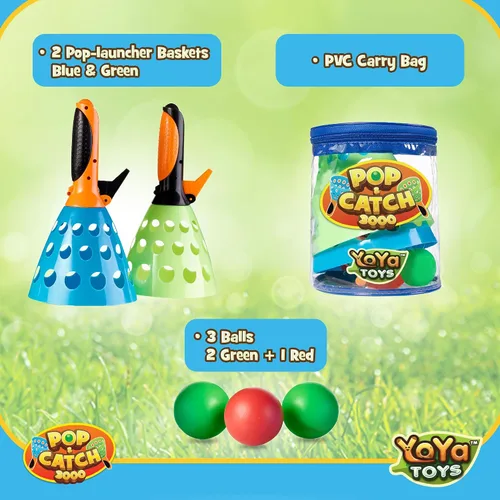 Vista 3 de YoYa Toys Juego de pelota Pop and Catch – Actividades de juego para niños en interiores y exteriores, juegos de atrapa para acampar, deportes
