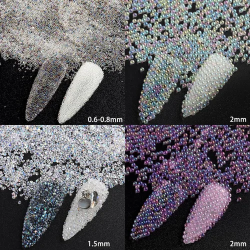 Vista 5 de Fcozpjk Pixie Cristales para uñas, 6 botellas, cuentas de micro caviar de 0.024-0.079 in Holographic Glass Balls Iridescent Gems Stones Tiny