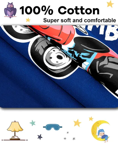 Vista 5 de KOBERO Boys Pajamas 4 Pieces Long Set 100% Cotton Sleepwear Size 18 Months-12 Years