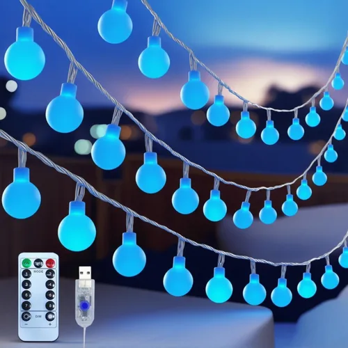 Vista 11 de Luces de Cadena LED Eoako con Enchufe USB, 19 Luces Cambiantes de Color con Control Remoto, 21.3 Pies 50 LED, Bolas de Hadas Multicolor