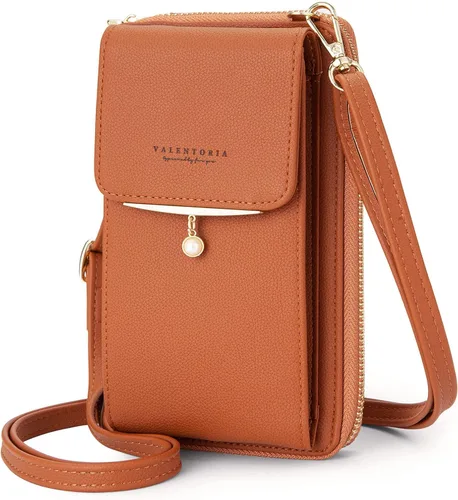 Vista 7 de Valentoria Bolso cruzado pequeño para teléfono celular, cartera de cuero para tarjetas de mano para mujer