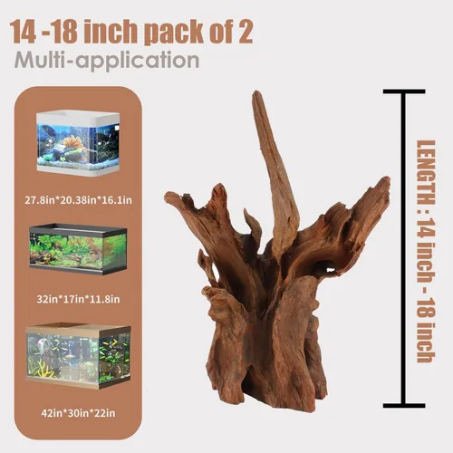 Vista 2 de Jorewood Madera flotante natural grande para acuario para peceras y terrarios de reptiles, decoraciones seguras para peceras, ramas retorcidas