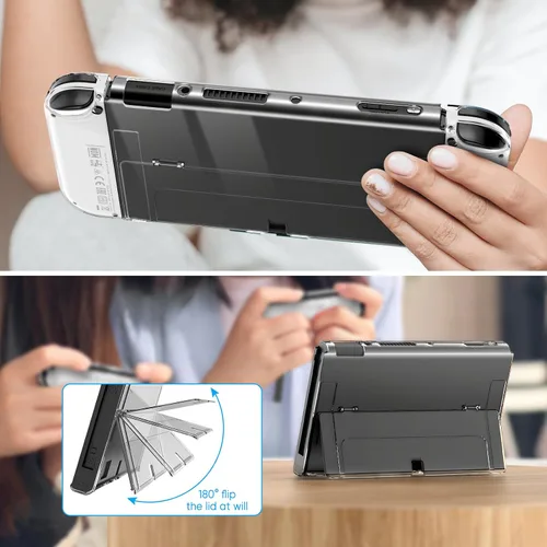 Vista 6 de Upgraded Dockable Case for Nintendo Switch OLED, MENEEA Clear Protective Case for Nintendo Switch with Tempered Glass Screen Protector & 8 Thumb