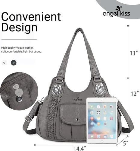 Vista 2 de Angelkiss - Bolsos y bolsos de mano para mujer, de cuero vegano lavado, bolso cruzado de hombro