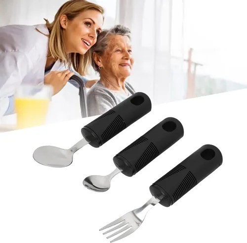 Vista 6 de YUYTE Special Supplies - Juego de utensilios adaptativos de 3 piezas, sin peso, asas antideslizantes para temblores de manos, artritis, parkinson