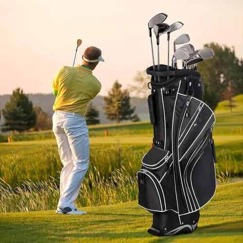 Vista 8 de Mayjooy Golf Stand Bag, Portable Carry Golf Bag w/Ergonomic Dual Straps & 6 Way Top Divider, Lightweight Carry Organizer Pocket w/Umbrella Ring Negro