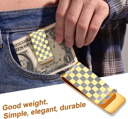Vista 5 de ChainsProMax Puede grabar clip de dinero para hombre, patrón de bandera de Estados Unidosbéisbol, patrón de caja, acero inoxidablechapado en oro