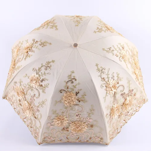 Vista 5 de Honeystore Sombrilla bordada con flor 3D plegable UV con encaje clásico
