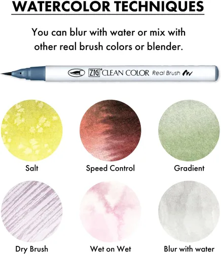 Vista 7 de Kuretake ZIG Clean Color Real Brush NUEVO 30 colores con puntas de pincel flexibles, bolígrafos de acuarela para pintar, dibujar, caligrafía