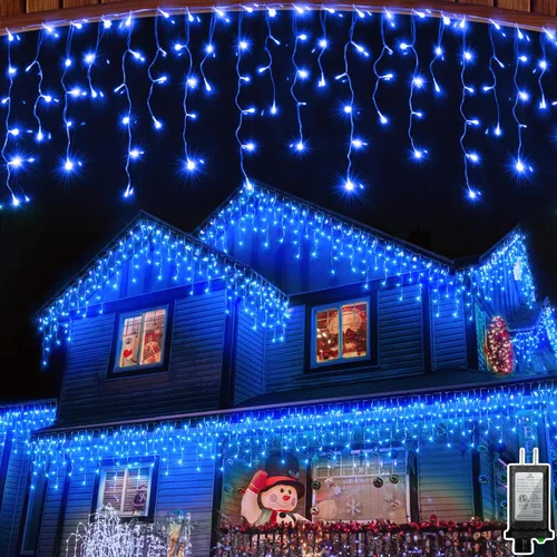 Vista 13 de 612 luces LED de Navidad de 60 pies con 136 gotas, 12 modos regulables, luces colgantes blancas frías al aire libre con memoria de temporizador