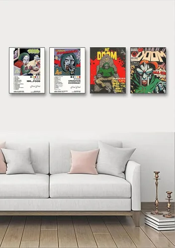 Vista 5 de ZONTO Mf Doom - Pósteres de portada de álbum de rapero firmado con música limitada, juego de 4 pósteres estéticos para sala de estar, dormitorio