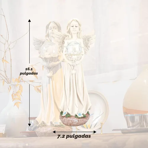 Vista 3 de Estatua de ángel para jardín, estatuas solares de jardín de 16.3 pulgadas con luces solares, figuras de ángel, regalos de jardinería para madre