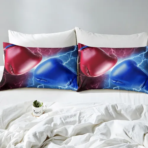 Vista 5 de Juego de funda de edredón de boxeo, tamaño matrimonial para adultos y adolescentes, juego de cama con patrón de juego competitivo, funda de edredón