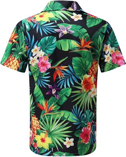 Vista 4 de Camisas de manga larga hawaianas sueltas casuales con estampado corto de solapa para playa, ropa de verano